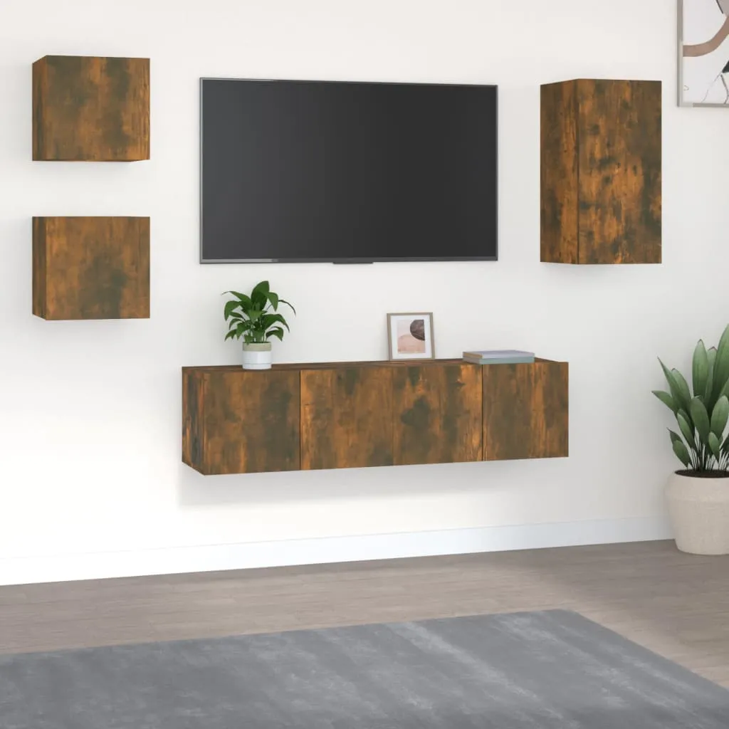 vidaXL Set di Mobili Porta TV 5 pz Rovere Fumo in Legno Multistrato