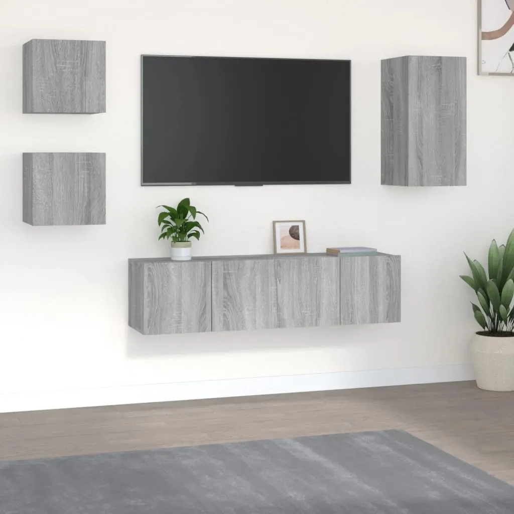 vidaXL Set di Mobili Porta TV 5 pz Grigio Sonoma in Legno Multistrato