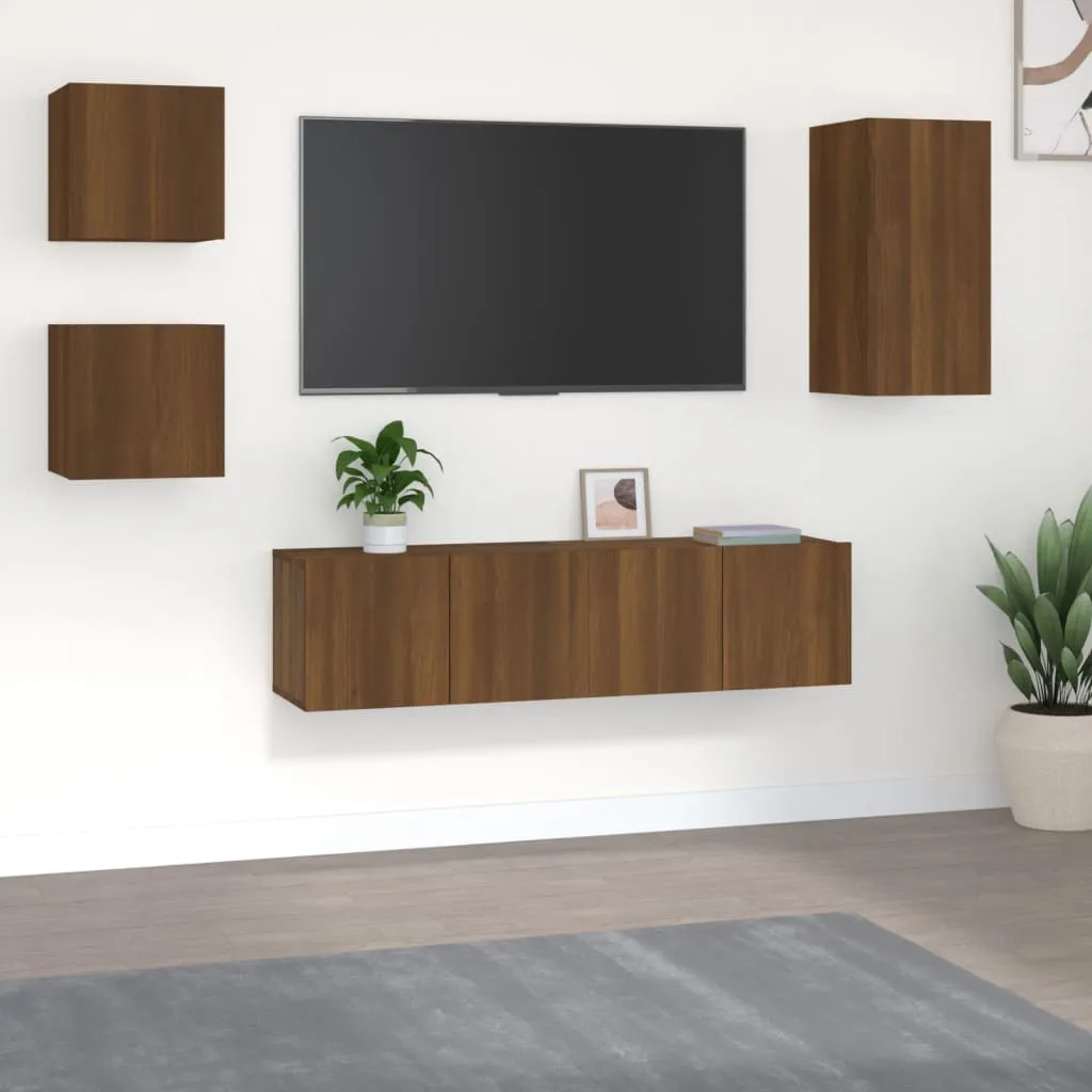 vidaXL Set Mobili Porta TV 5 pz Rovere Marrone in Legno Multistrato