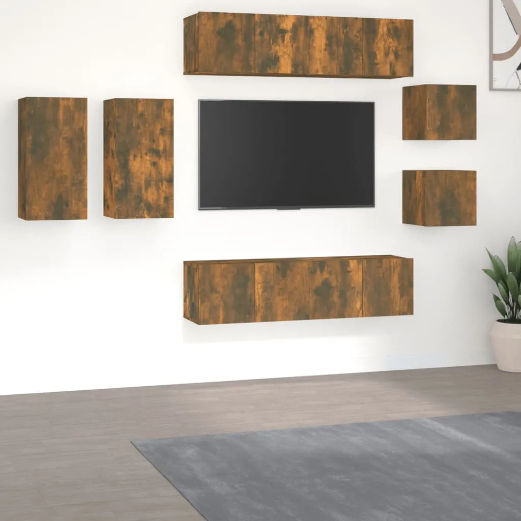 vidaXL Set Mobili Porta TV 8pz Rovere Fumo in Legno Multistrato