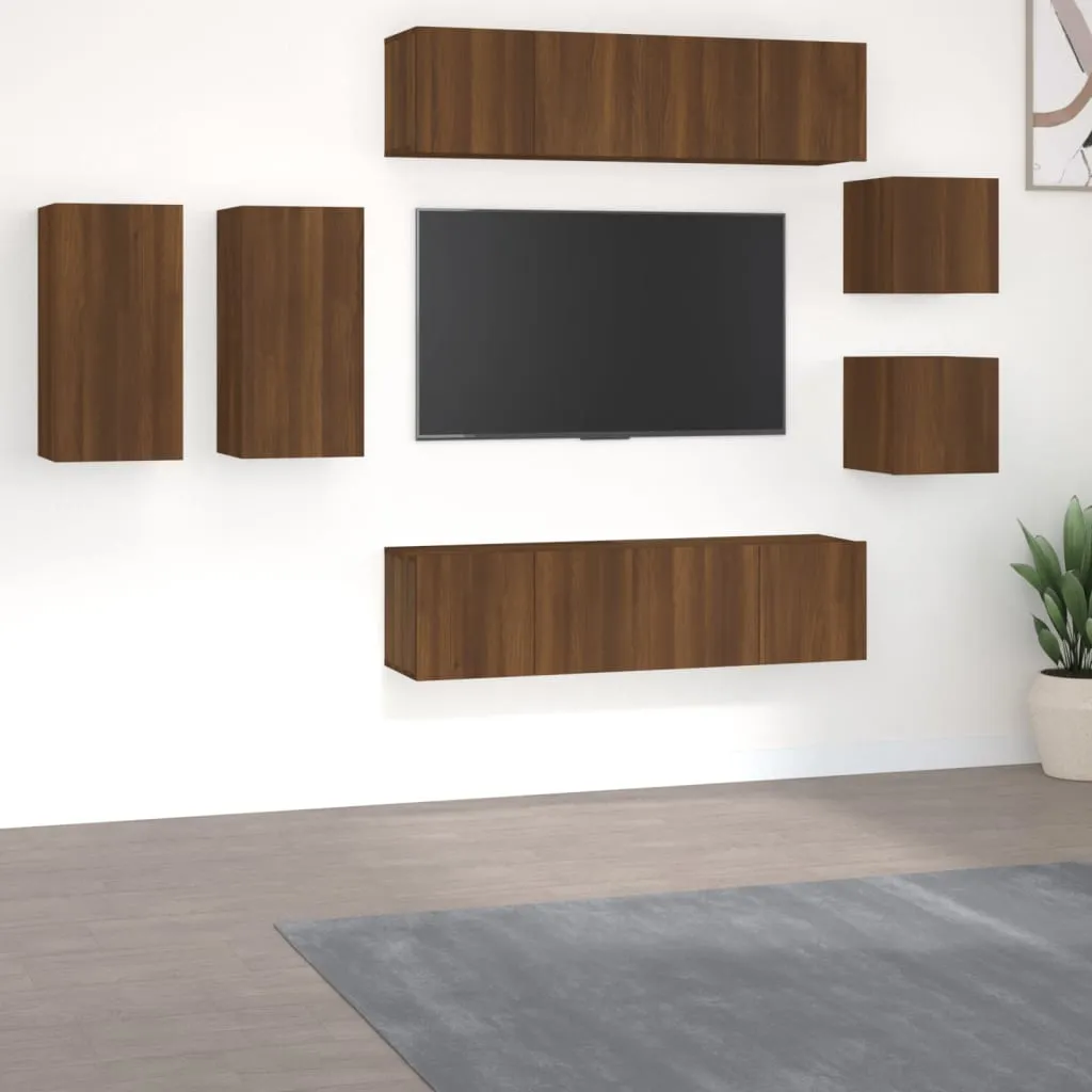 vidaXL Set Mobili Porta TV 8pz Rovere Marrone in Legno Multistrato