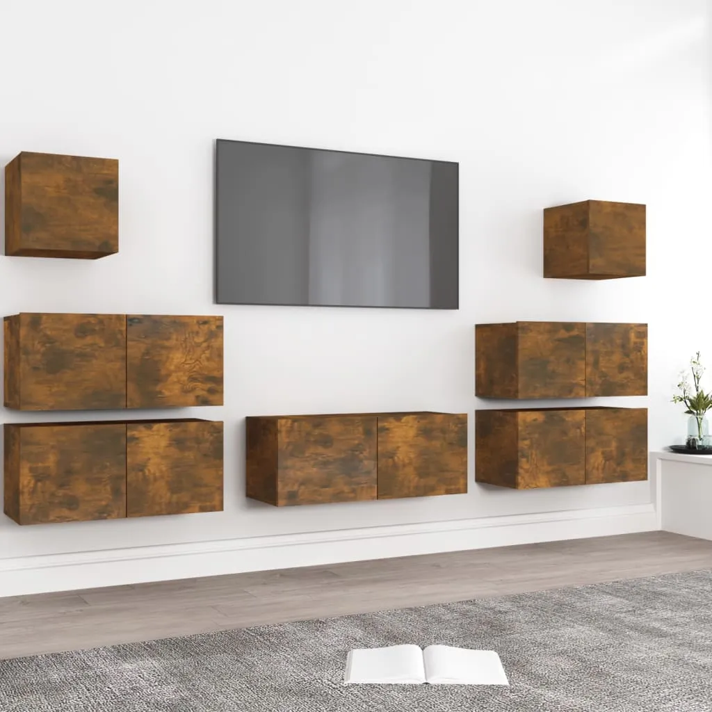 vidaXL Set di Mobili Porta TV 7 pz Rovere Fumo in Legno Multistrato