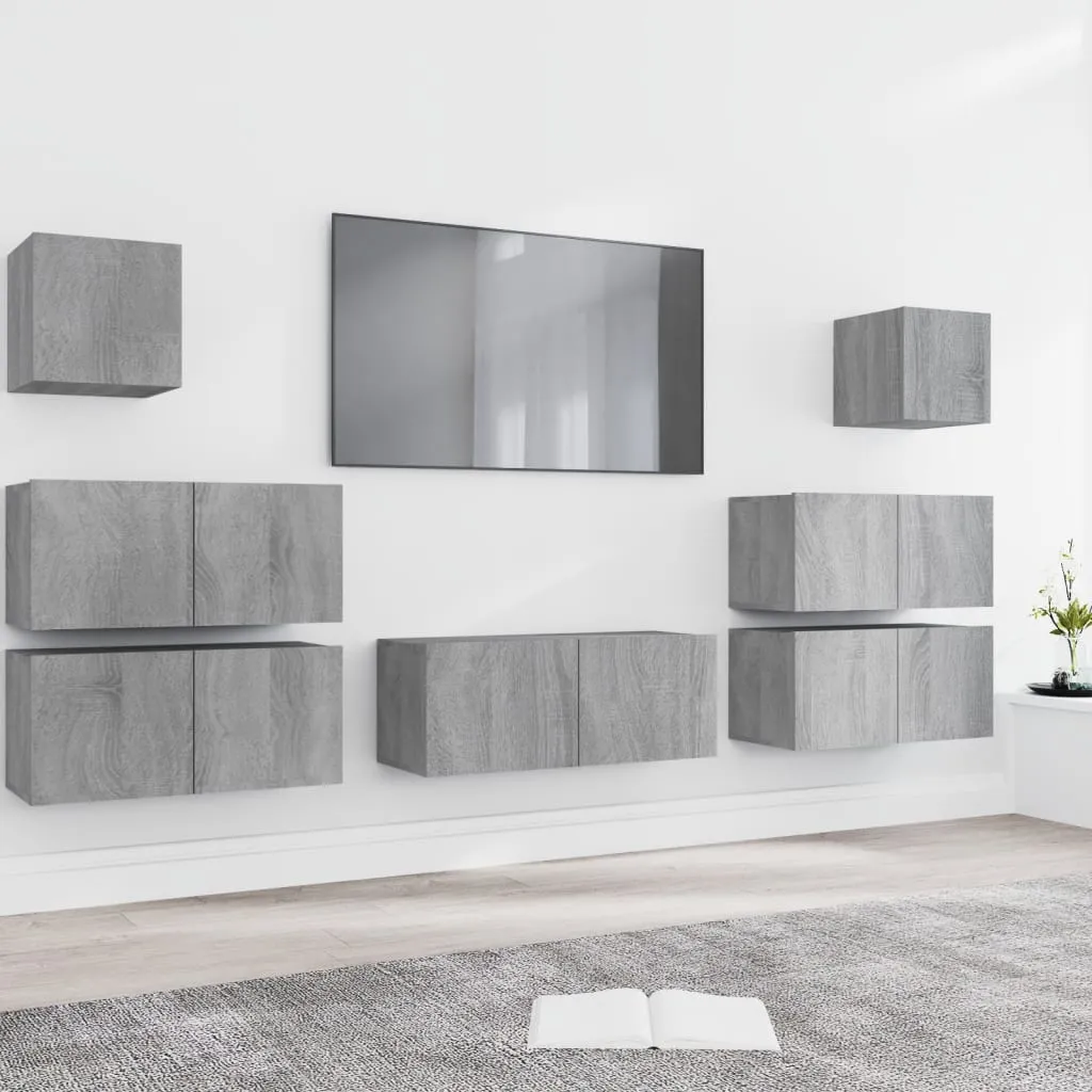 vidaXL Set di Mobili Porta TV 7 pz Grigio Sonoma in Legno Multistrato