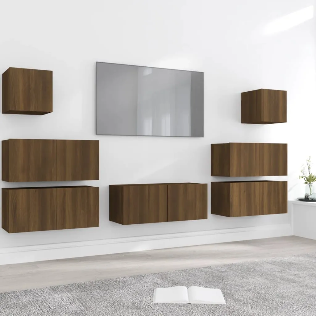 vidaXL Set Mobili Porta TV 7 pz Rovere Marrone in Legno Multistrato