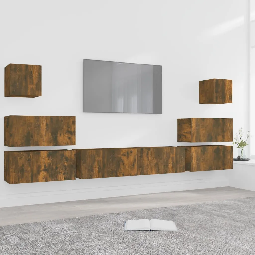 vidaXL Set Mobili Porta TV 8pz Rovere Fumo in Legno Multistrato