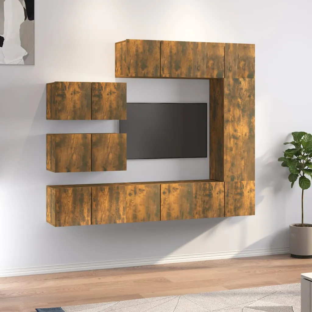 vidaXL Set Mobili Porta TV 8 pz Rovere Fumo in Legno Multistrato