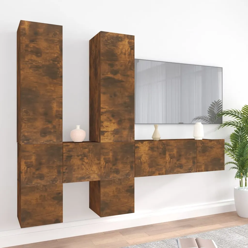 vidaXL Set di Mobili Porta TV 7 pz Rovere Fumo in Legno Multistrato