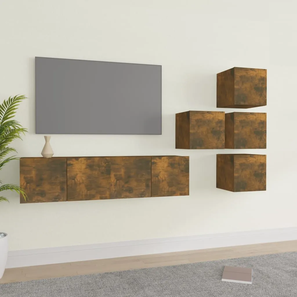 vidaXL Set di Mobili Porta TV 6 pz Rovere Fumo in Legno Multistrato