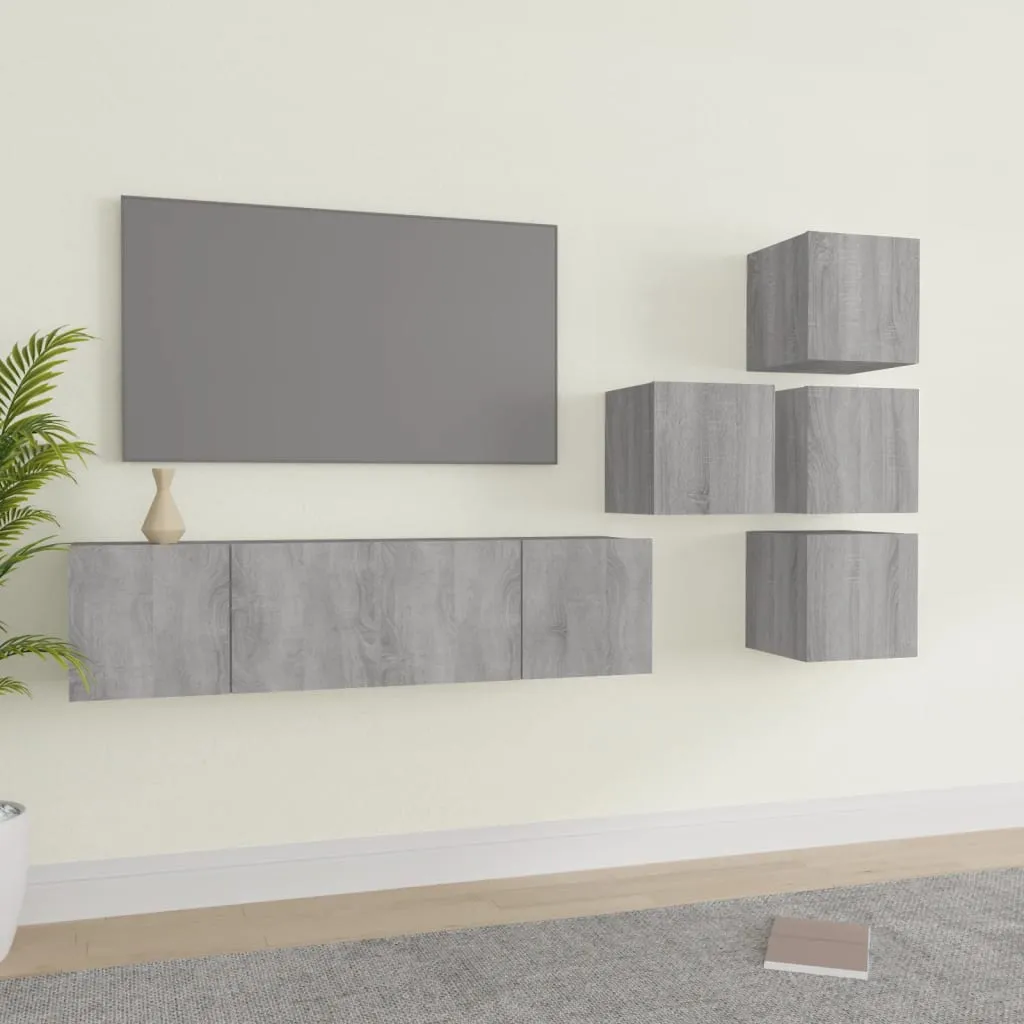 vidaXL Set di Mobili Porta TV 6 pz Grigio Sonoma in Legno Multistrato