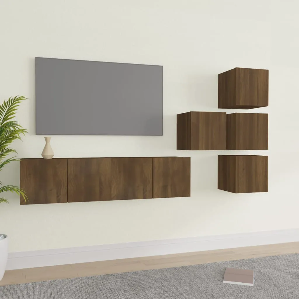 vidaXL Set Mobili Porta TV 6 pz Rovere Marrone in Legno Multistrato