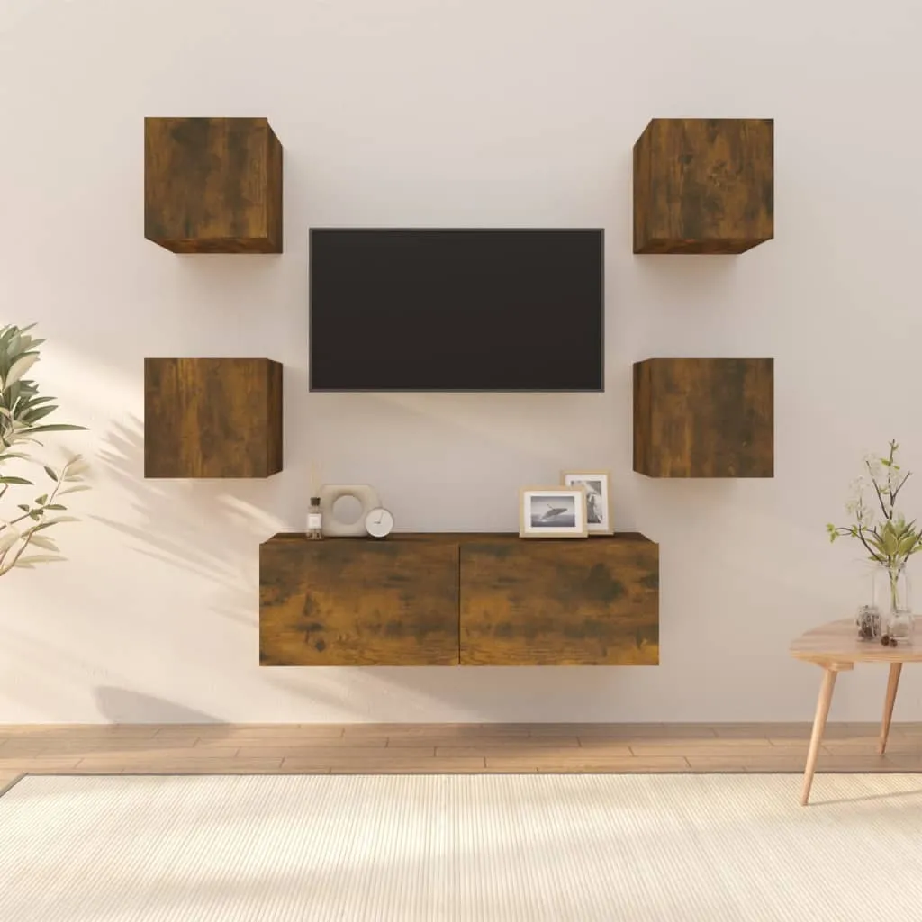 vidaXL Set di Mobili TV a Parete Rovere Fumo in Legno Multistrato