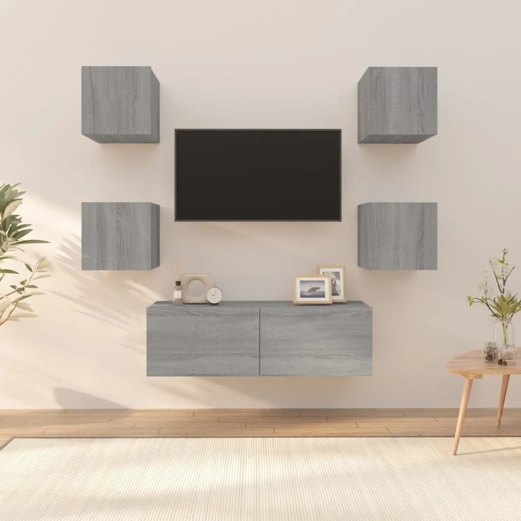 vidaXL Set di Mobili TV a Parete Grigio Sonoma in Legno Multistrato