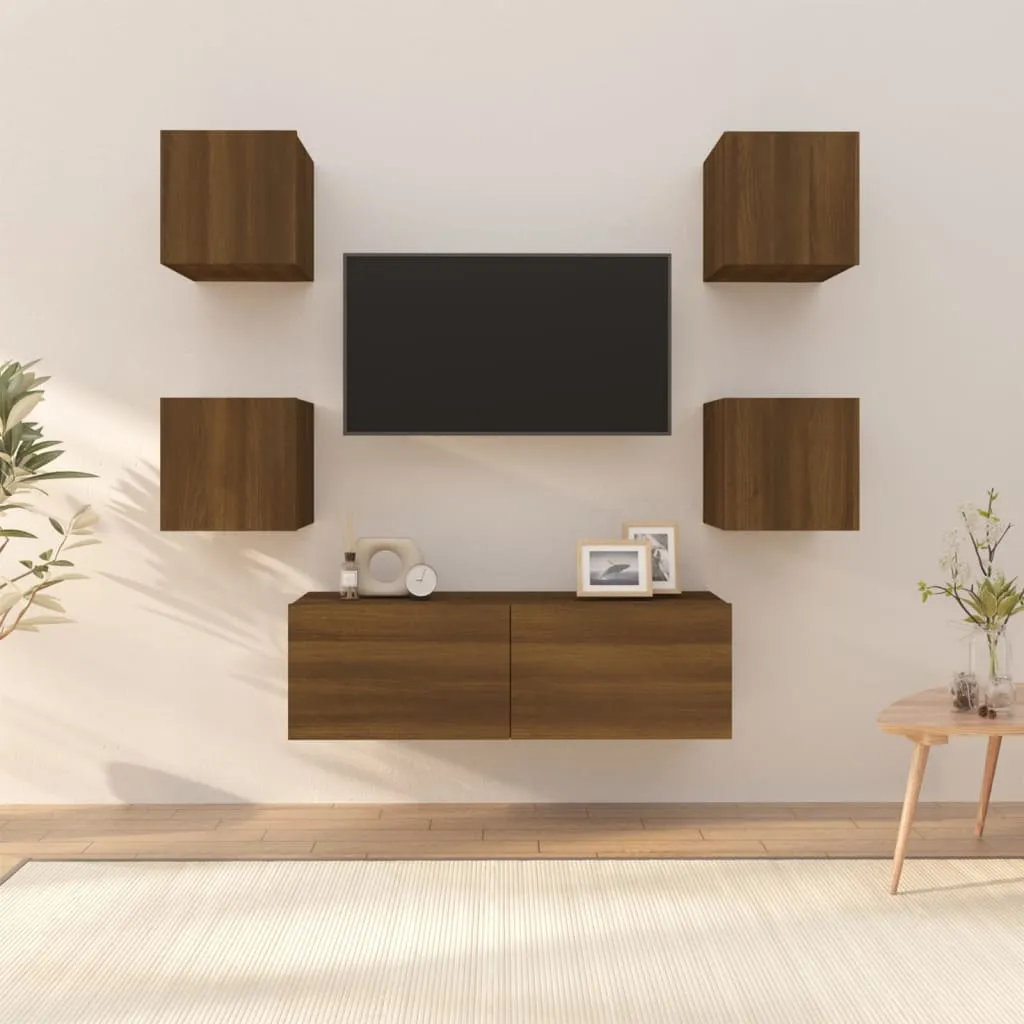 vidaXL Set di Mobili TV a Parete Rovere Marrone in Legno Multistrato