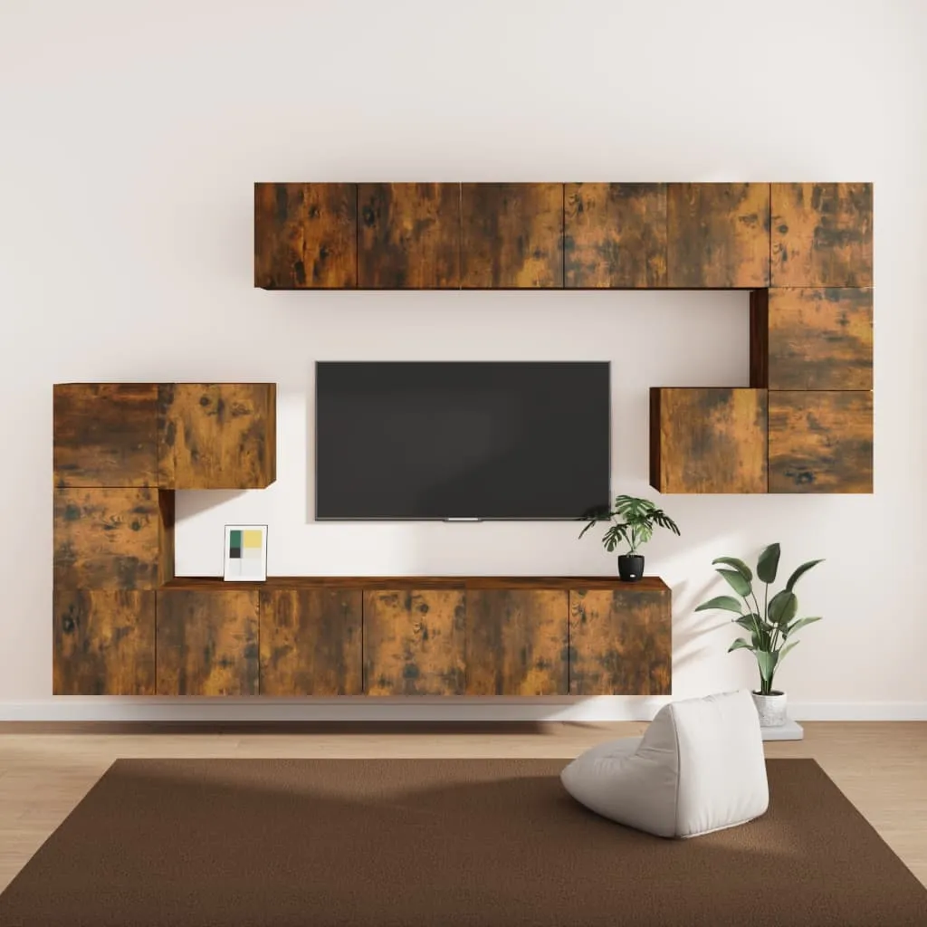 vidaXL Set Mobili Porta TV 10 pz Rovere Fumo in Legno Multistrato