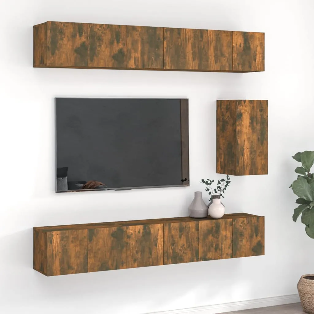 vidaXL Set di Mobili Porta TV 7 pz Rovere Fumo in Legno Multistrato