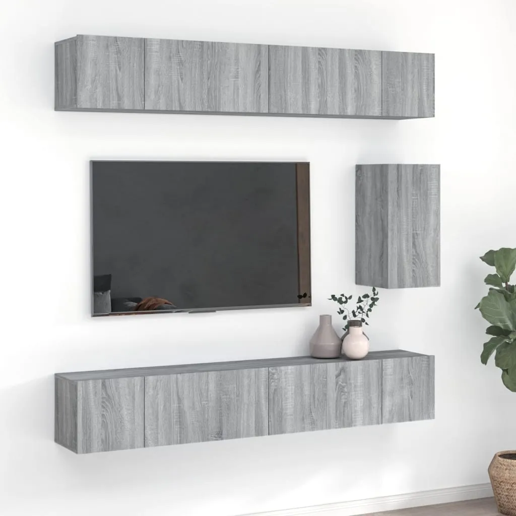 vidaXL Set di Mobili Porta TV 7 pz Grigio Sonoma in Legno Multistrato