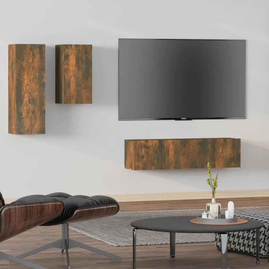 vidaXL Set di Mobili Porta TV 4 pz Rovere Fumo in Legno Multistrato