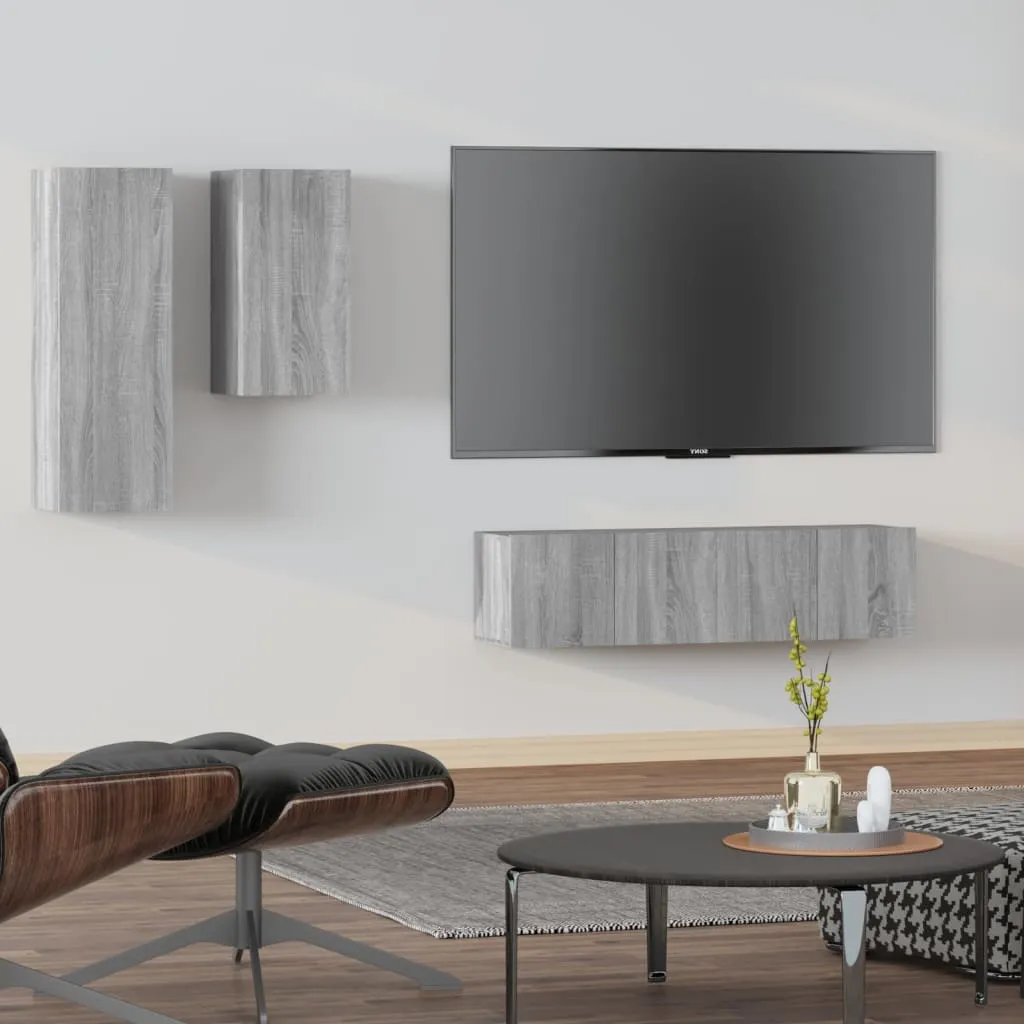 vidaXL Set di Mobili Porta TV 4 pz Grigio Sonoma in Legno Multistrato