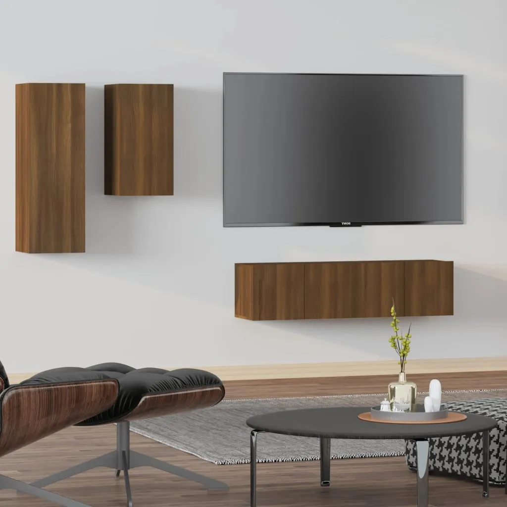 vidaXL Set Mobili Porta TV 4 pz Rovere Marrone in Legno Multistrato