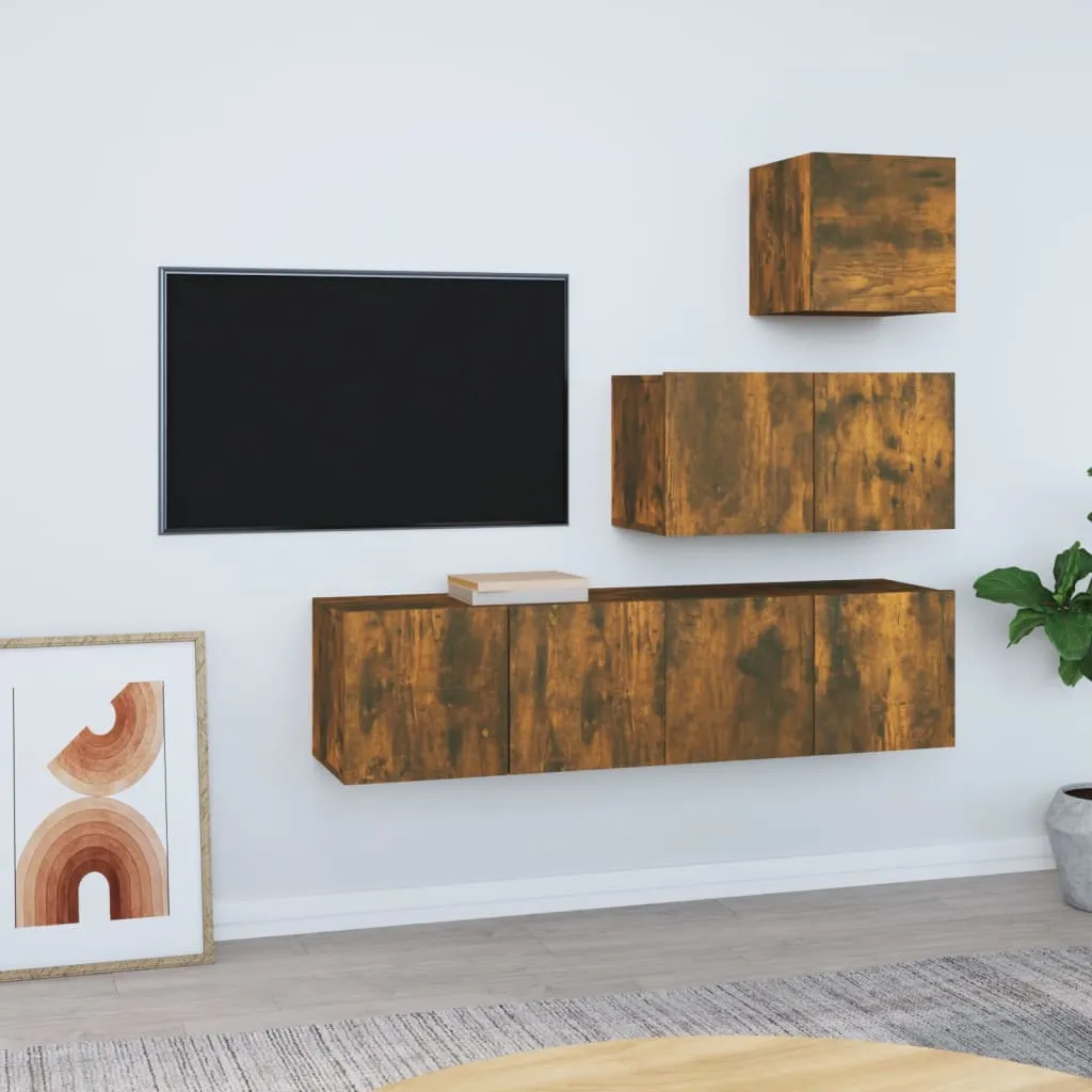 vidaXL Set di Mobili Porta TV 4 pz Rovere Fumo in Legno Multistrato