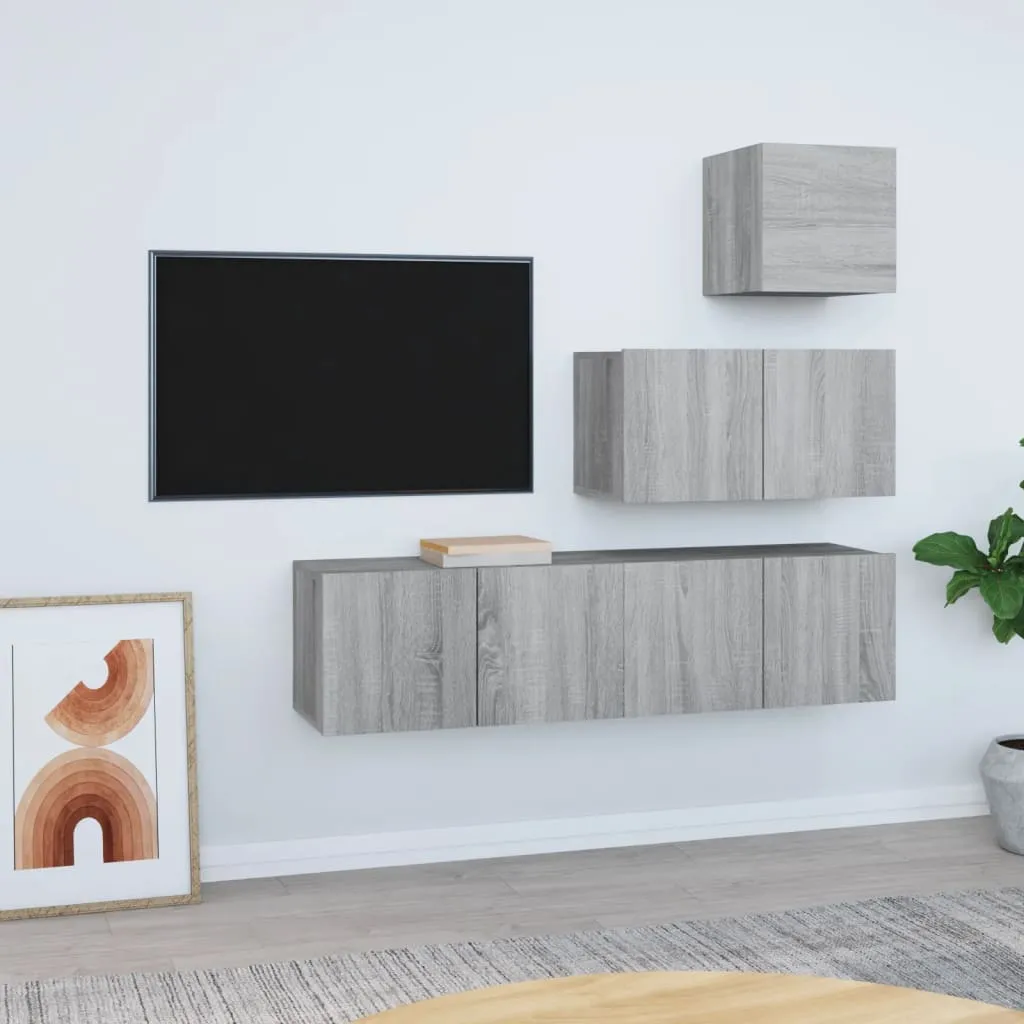 vidaXL Set di Mobili Porta TV 4 pz Grigio Sonoma in Legno Multistrato