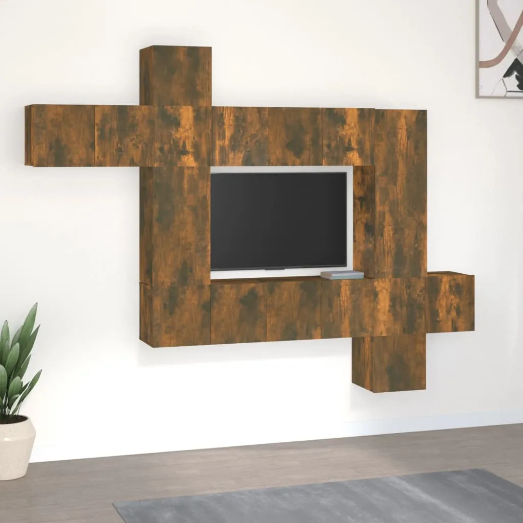 vidaXL Set Mobili Porta TV 10 pz Rovere Fumo in Legno Multistrato