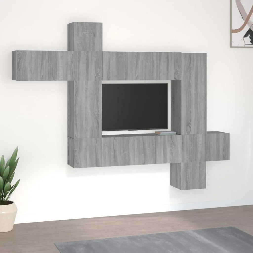 vidaXL Set Mobili Porta TV 10 pz Grigio Sonoma in Legno Multistrato