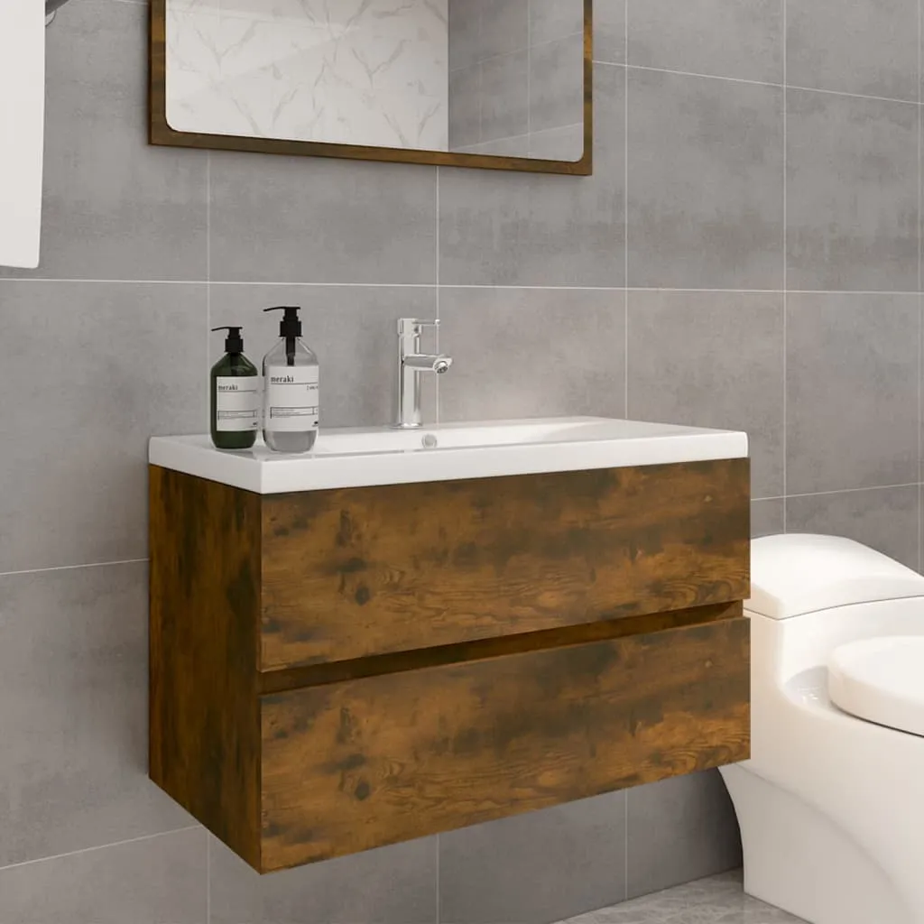 vidaXL Mobile Bagno con Lavabo Integrato Rovere Fumo Legno Multistrato