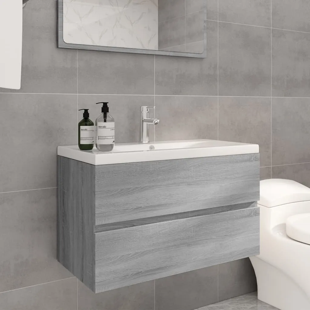 vidaXL Mobile Bagno e Lavabo Integrato Grigio Sonoma Legno Multistrato