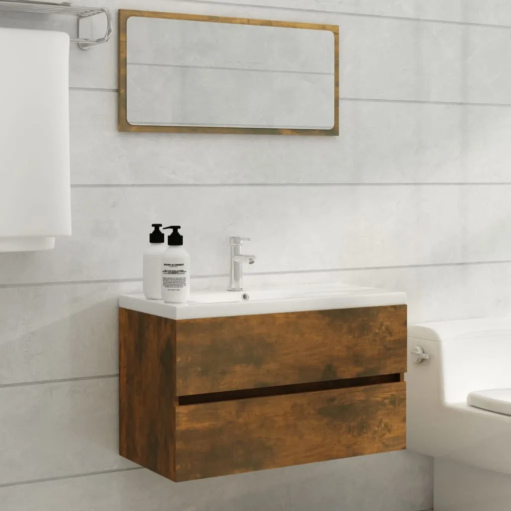 vidaXL Mobile Bagno con Lavabo Integrato Rovere Fumo Legno Multistrato