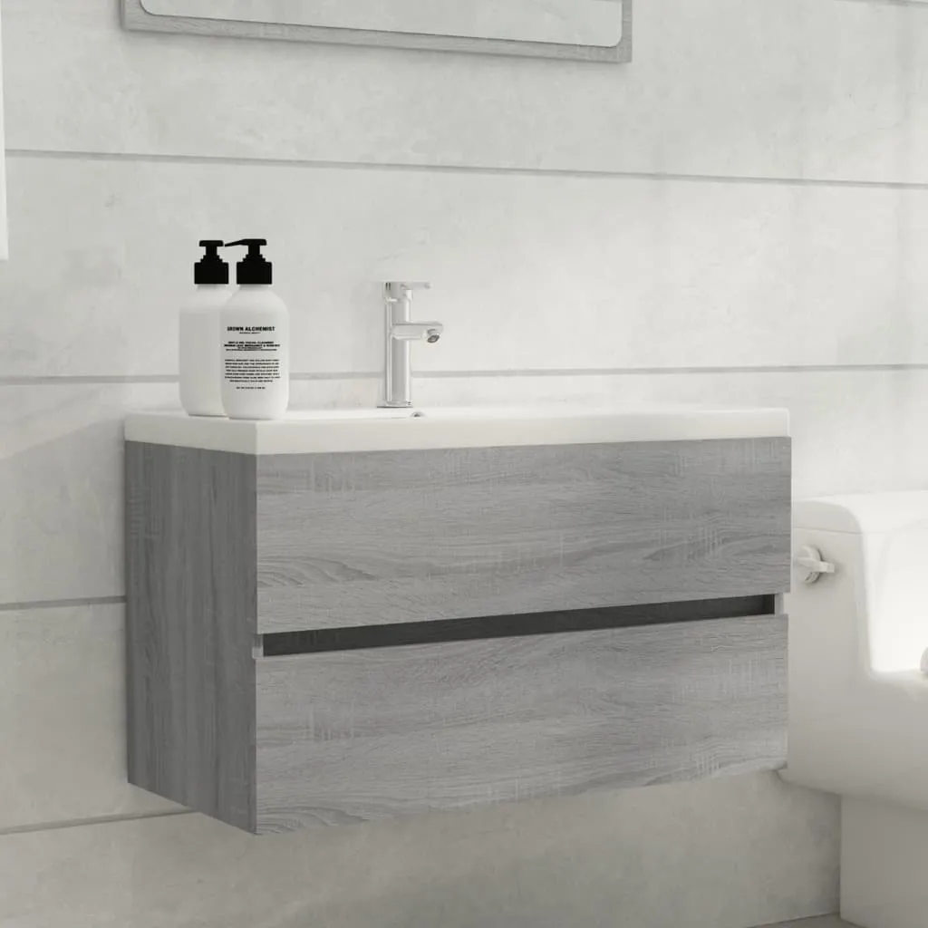 vidaXL Mobile Bagno e Lavabo Integrato Grigio Sonoma Legno Multistrato