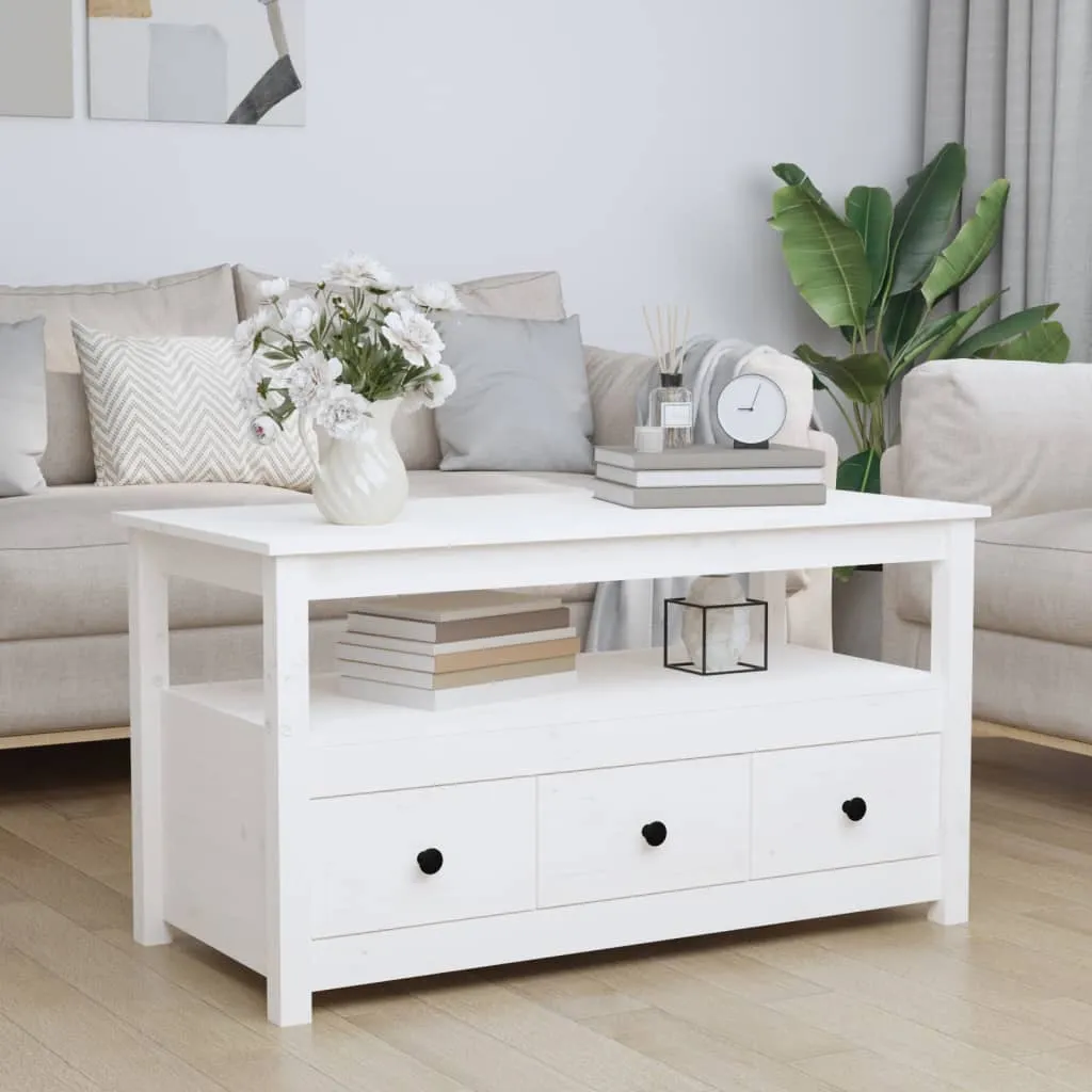 vidaXL Tavolino da Salotto Bianco 102x49x55 cm Legno Massello di Pino