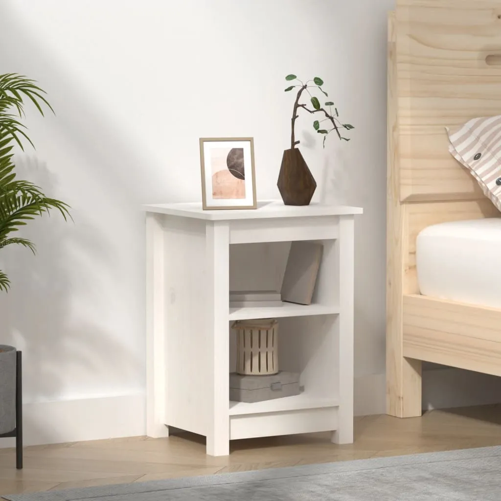 vidaXL Comodino Bianco 40x35x55 cm in Legno Massello di Pino