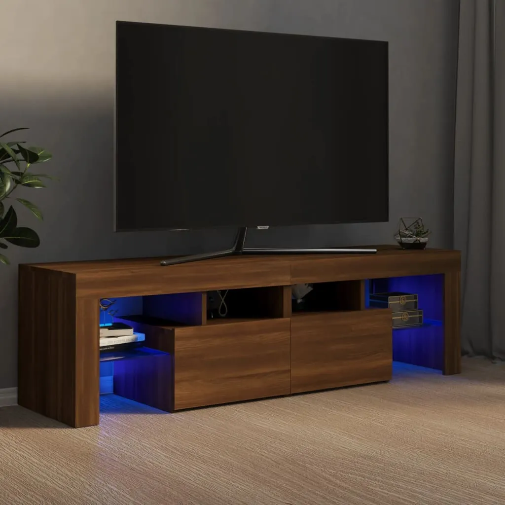 vidaXL Mobile Porta TV con Luci LED Rovere Marrone 140x36,5x40 cm