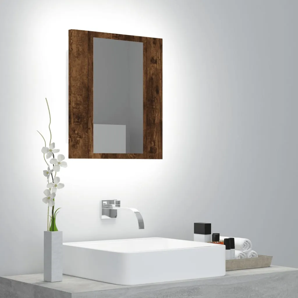 vidaXL Mobile Bagno Specchio LED Rovere Fumo 40x12x45cm Multistrato