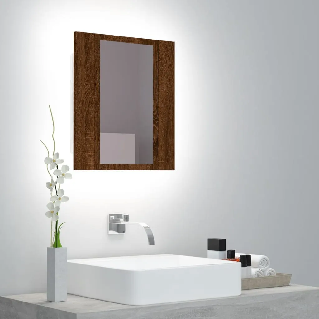 vidaXL Mobile Bagno Specchio LED Rovere Marrone 40x12x45cm Multistrato