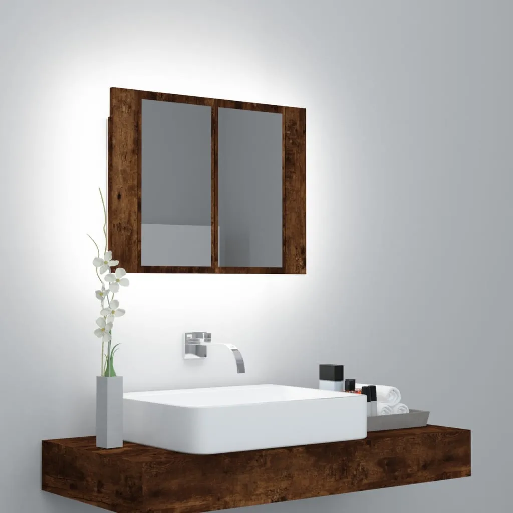 vidaXL Mobile a Specchio LED Rovere Fumo 60x12x45 cm Legno Multistrato