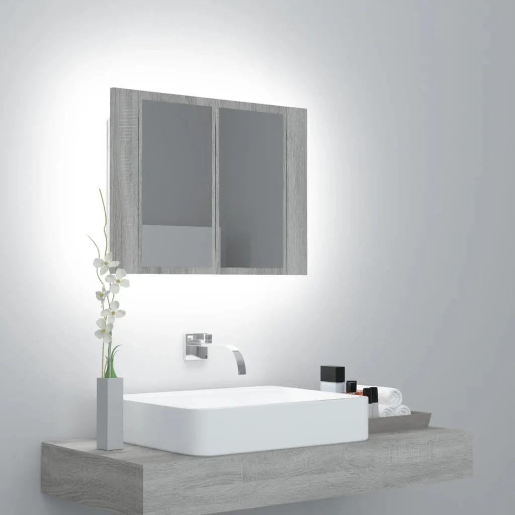 vidaXL Mobile Specchio LED Grigio Sonoma 60x12x45cm Legno Multistrato