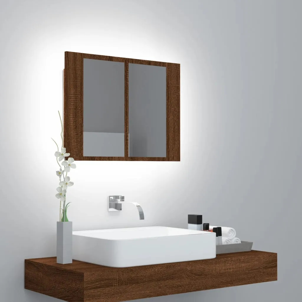 vidaXL Mobile Specchio LED Rovere Marrone 60x12x45cm Legno Multistrato