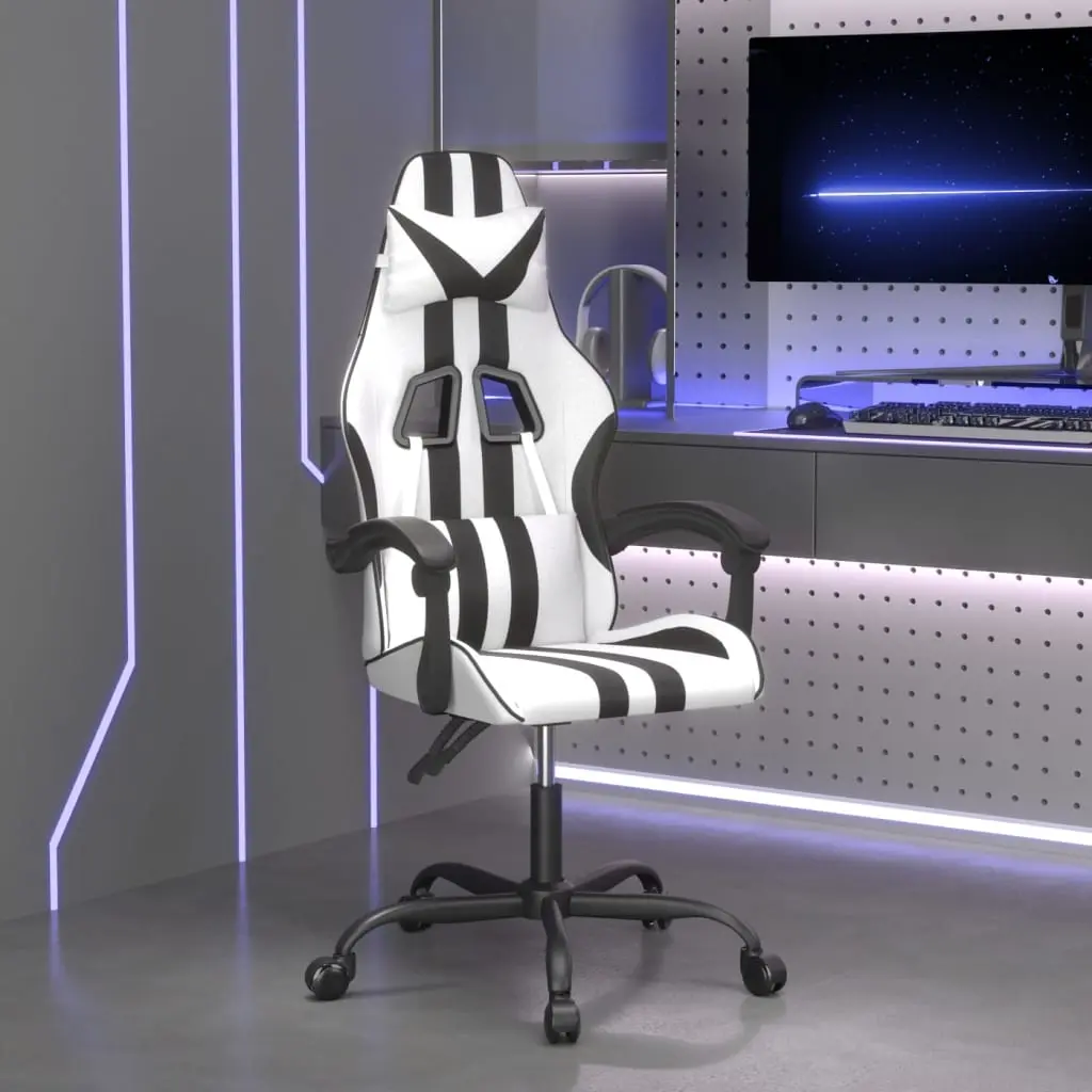 Sedia da Gaming Girevole Bianco e Nero in Similpelle