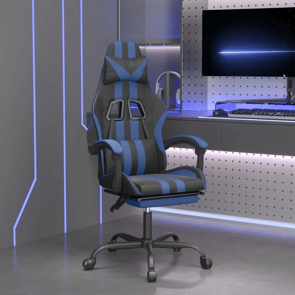 vidaXL Sedia da Gaming Girevole con Poggiapiedi Nero e Blu Similpelle