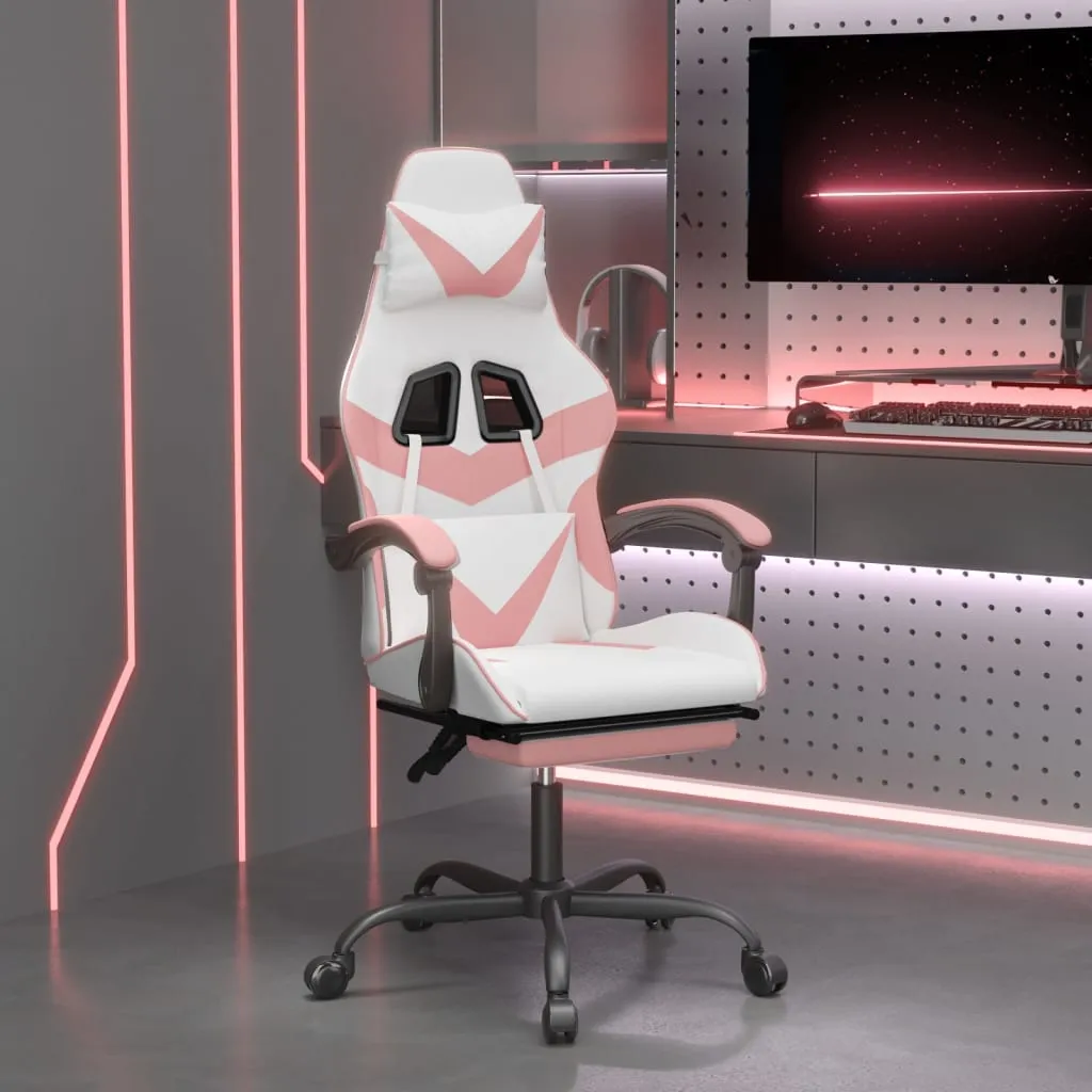 vidaXL Sedia da Gaming Girevole Poggiapiedi Bianca e Rosa Similpelle