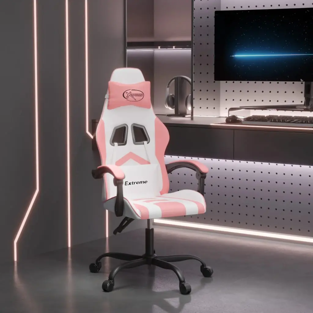 Sedia da Gaming Girevole Bianco e Rosa in Similpelle