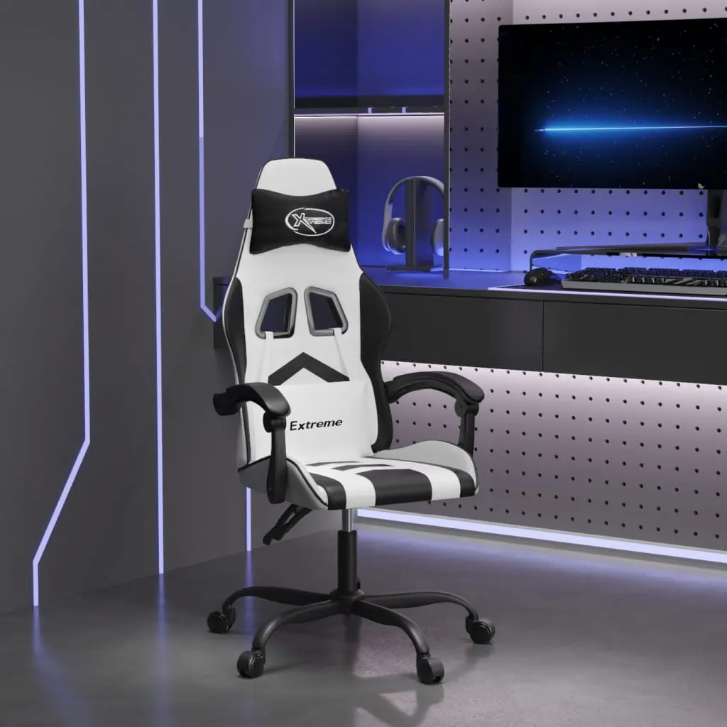 Sedia da Gaming Girevole Bianco e Nero in Similpelle