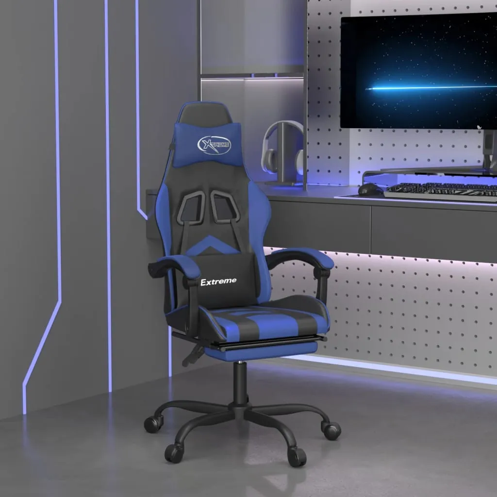 vidaXL Sedia da Gaming Girevole con Poggiapiedi Nero e Blu Similpelle