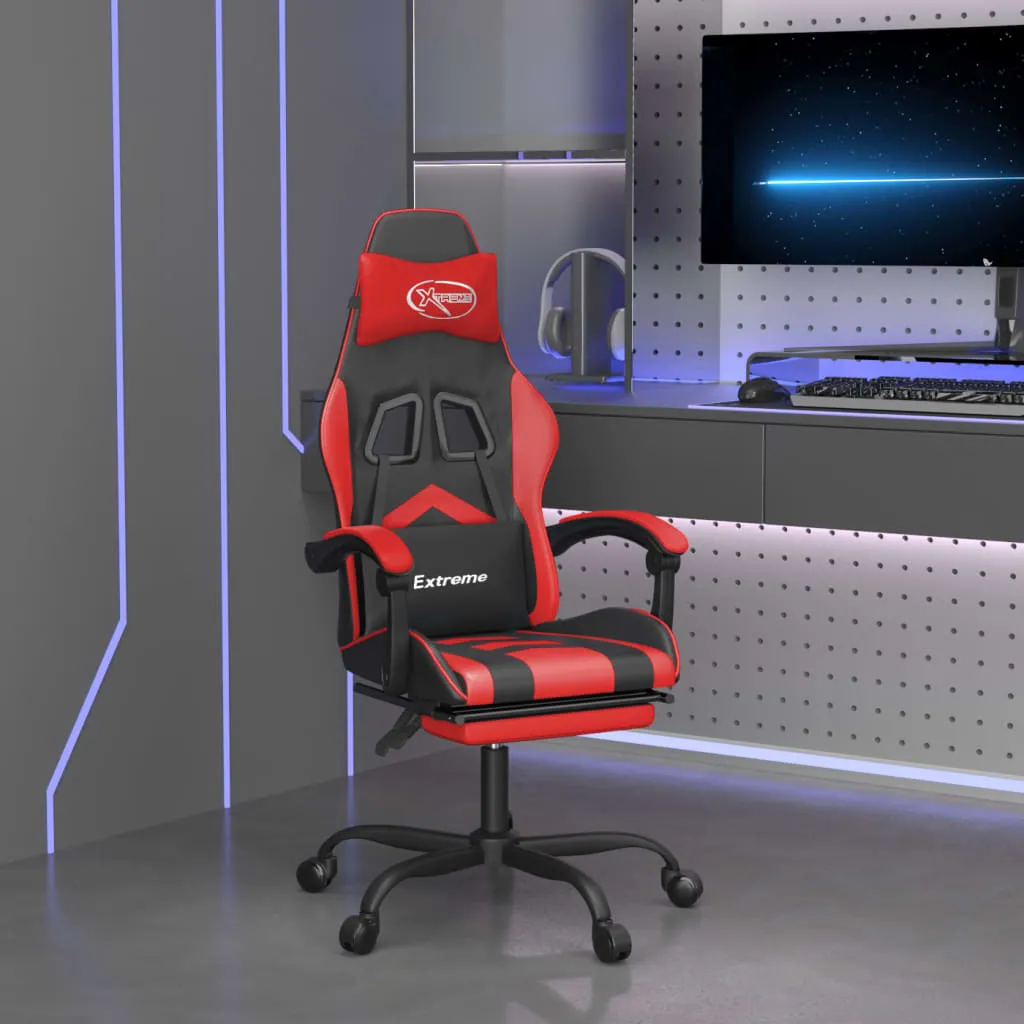 vidaXL Sedia da Gaming Girevole Poggiapiedi Nero e Rosso Similpelle