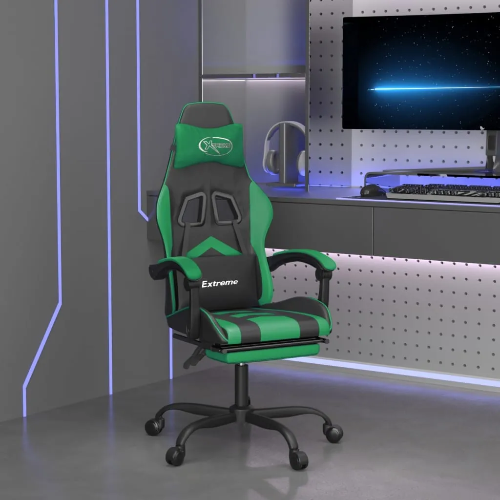 vidaXL Sedia da Gaming Girevole con Poggiapiedi Nero Verde Similpelle