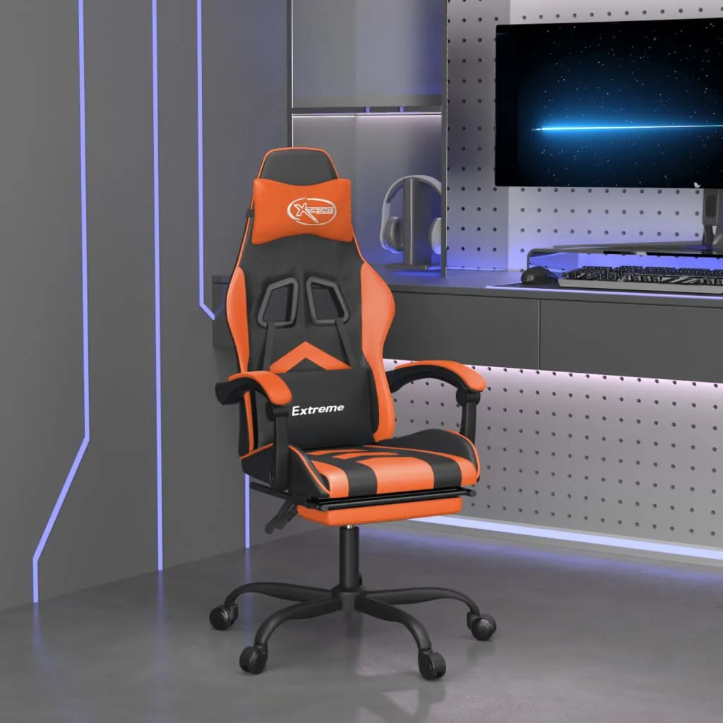 vidaXL Sedia da Gaming Girevole Poggiapiedi Nero Arancione Similpelle