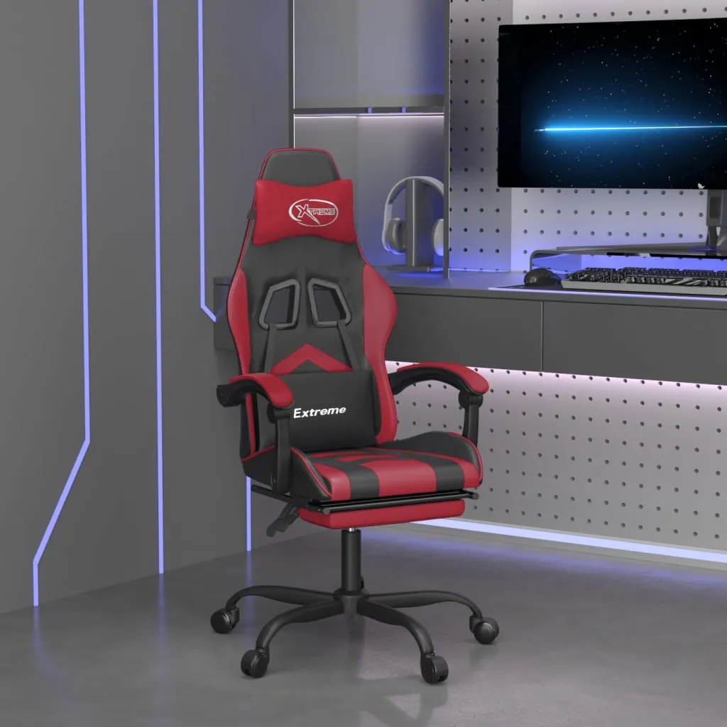 vidaXL Sedia Gaming Girevole Poggiapiedi Nero e Rosso Vino Similpelle