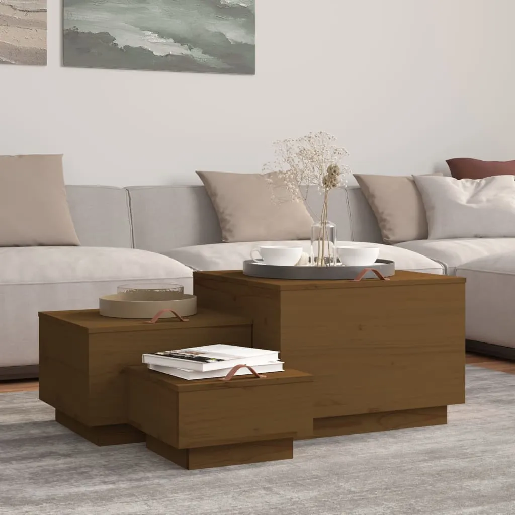 vidaXL Contenitori Portaoggetti Coperchi 3pz Miele Legno Massello Pino